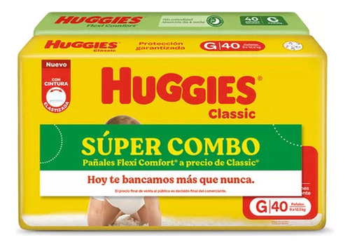 Pañales Huggies Classic X40 + Flexi Comfort X40 Jumbo G