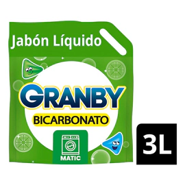 Jabón Líquido para lavar ropa Granby Bicarbonato Baja Espuma de Limón 3 L