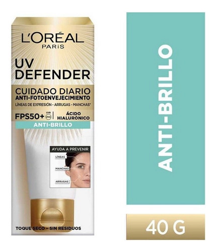 Crema Loreal Paris Anti Brillo Fps50+ Uv Defender 40 Gr