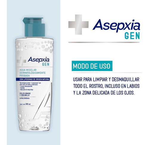 Asepxia Gen Agua Micelar Limpieza Piel Grasa C/brillo 200ml