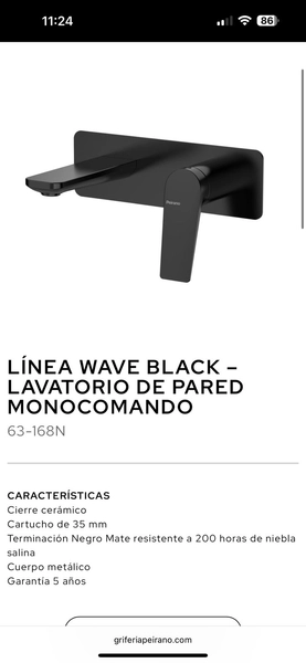 GRIFERÍA LAVATORIO PARED EMB MONOC BLACK WAVE