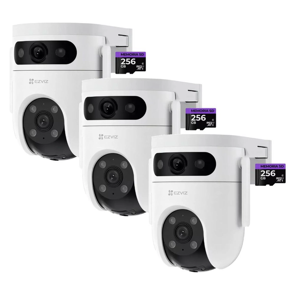 Kit x3 Cámara de Seguridad 2K - EZVIZ - H9C - Domo PTZ - WiFi + Memoria 256GB