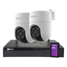 Kit NVR Ezviz 4CH + 2 Cámaras Full HD H8C Domo PT WiFi Exterior + 1TB