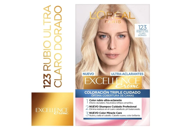 Tintura Permanente Excellence 123 Rubio Ultra Claro Dorado X 47Gr