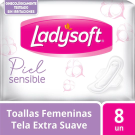 Ladysoft Toallas Femeninas Piel Sensible Con Alas (8 Unidades)