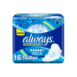 Toallas Femeninas Always Triple Protección Día Seca C/Alas X16Un