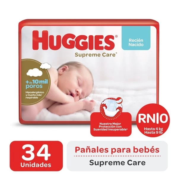 Huggies Pañales Supreme Care Talle Rn (34 Unidades)
