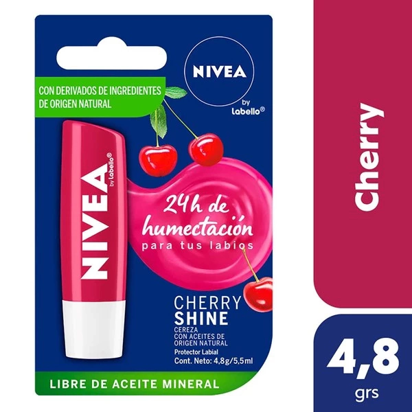 Nivea Protector Labial Humectante Cherry Shine Para Todo Tipo de Piel 4,8 Grs