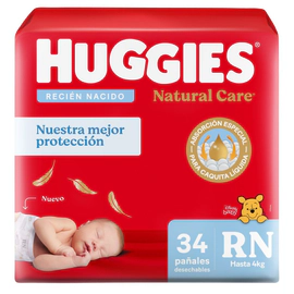 Pañales Huggies Natural Care - Talle RN - 34 Unidades