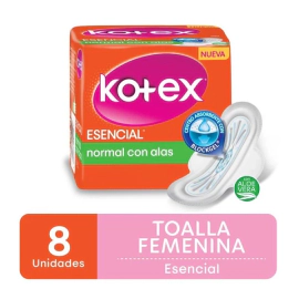 Kotex Toalla Esencial Normal Con Alas 8 (Unidades)