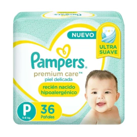Pañales Pampers Premium Care Plus Hipoalergénico P x 36 un