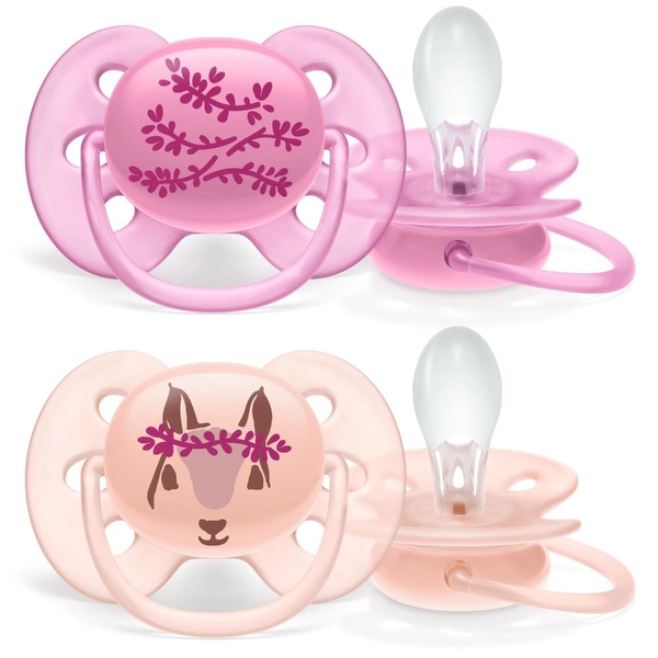 Chupetes Avent Rosa Y Naranja Ultra Soft 6 - 18 meses x 2 un