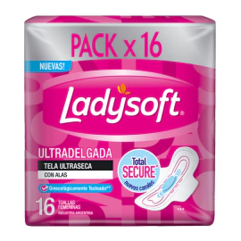 Ladysoft Toallas Femeninas Ultra Delgada C/Alas 16 Unidades Unico