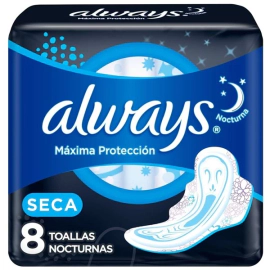 Toallas Femeninas Always Maxi Protec Nocturnas Seca Con Alas x 8 unidades
