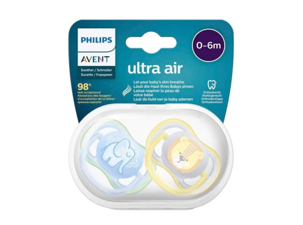 Chupete Avent Ultra Air Deco 0-6M Amarillo Y Celeste X2