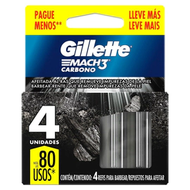 Repuesto Máquina de Afeitar Gillette 3 mach Carbón x 4 un