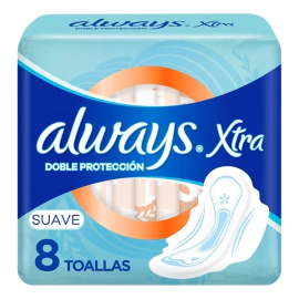 Toallas Femeninas Always Xtra Doble Protección Suave x 8 un