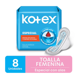 Kotex Toalla Especial Con Alas - 8 Unidades