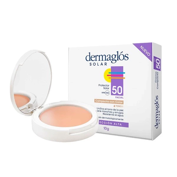 Dermaglos Protector Solar Facial Crema Compacta Fps 50 Con Color Tono 1 10 gr