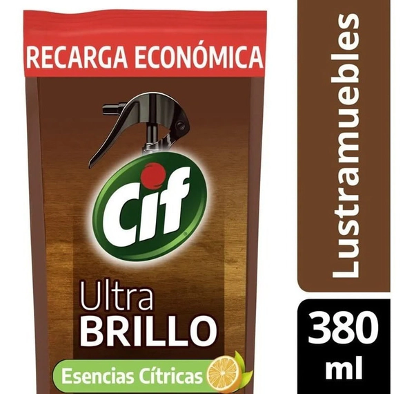 Cif Lustra Muebles Ultra Brillo Cítrica Repuesto Dp 380ml