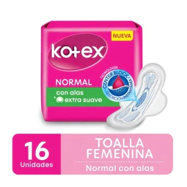 Toallitas Femeninas Kotex Normal C/Alas X 16 Uni