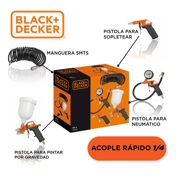 Kit 4 Piezas Black+decker Para Compresor De Aire 1/4