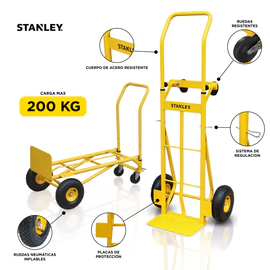 Carro Carretilla Carrito Plataforma Acero Stanley 2 en 1 Hasta 200 Kg