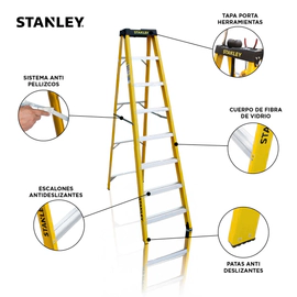 Escalera Tijera Dieléctrica Stanley Fibra 7 Escalones