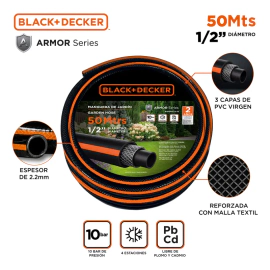 Manguera Riego Black + Decker 1/2 50m Reforzada Pvc Virgen Negro/naranja