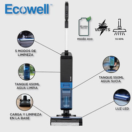 Aspiradora Trapeadora 3 en 1 Inalámbrica Ecowell Lulu Potente 220W 16kPa 5 Modos
