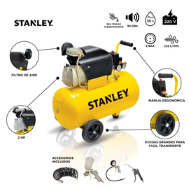Compresor De Aire Stanley 50 Lts 2 Hp + Kit 4 pieza