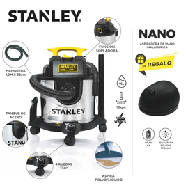 Aspiradora Stanley 15L 1300W Liquidos Sopladora + MiniAspiradora Nano De Regalo