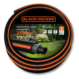 Manguera Riego Black+Decker 1/2" 25m Reforzada PVC Virgen Naranja