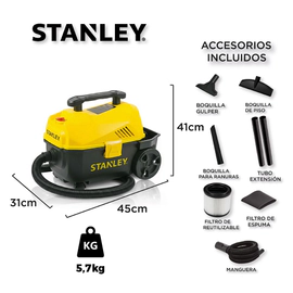 Aspiradora Trineo Sopladora Stanley 15 Lts 1100 Watts Polvo/ Liquido +Accesorios