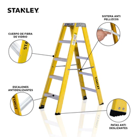 Escalera Dieléctrica Stanley Doble Acceso 5 Escalones Fibra de Vidrio 150 Kg