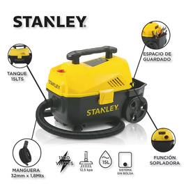 Aspiradora Stanley 15 Lts 1100 Watts Aspira Liquidos + Función Sopladora y Accs