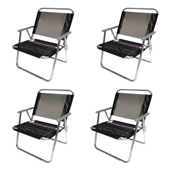 Combo Reposera X4 De Aluminio Botafogo 1 Posicion Negra