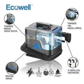 Aspiradora Limpia Tapizados Ecowell 400 Watts Seco / Liquidos + Accesorios