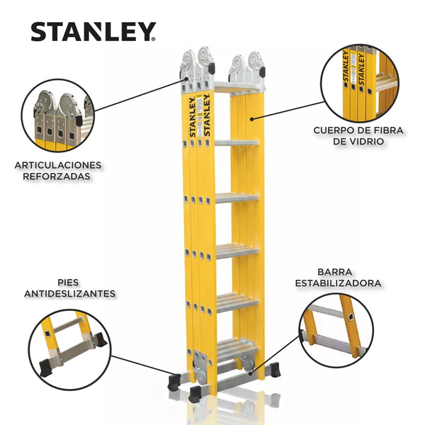 Escalera Articulada Dielectrica Stanley 24 Escalones 4x6 Fs Amarillo