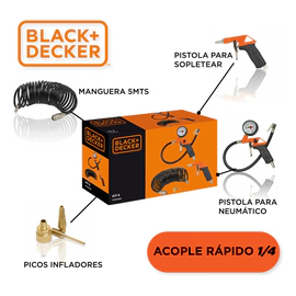Kit Compresor Black + Decker 6 Piezas Acople Rapido 1/4