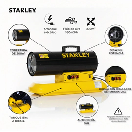 Calefactor Cañón Stanley 20kw Industrial Diésel 18l 200m² 17.200 kilocalorías