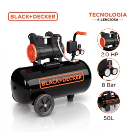 Compresor Aire Black+decker 50L Silencioso 2HP 116PSI Negro 50Hz
