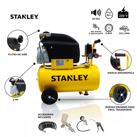 Compresor De Aire Stanley 24 Lts 2 Hp + Kit 4 pieza
