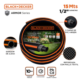 Manguera Riego Black+Decker 1/2 15m Reforzada PVC Virgen