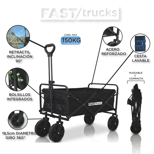 Carro Plegable Playa Camping Reforzado Fast Trucks 150kg
