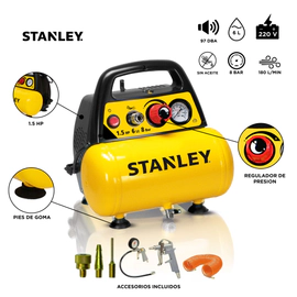 Compresor De Aire Stanley 6 Lts 1.5 Hp + Kit