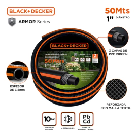 Manguera Riego Black + Decker 1 50m Reforzada Pvc Virgen Negro/naranja