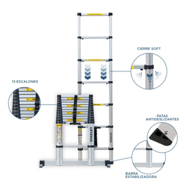 Escalera Telescopica Stanley 13 Escalones Aluminio 3,8mts