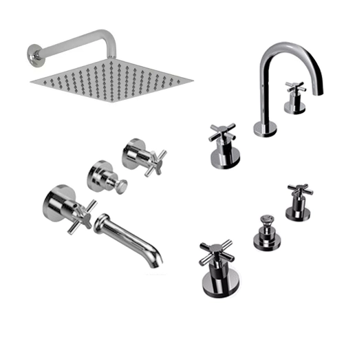 Combo grifería baño completa Hidromet Triumph Cruz