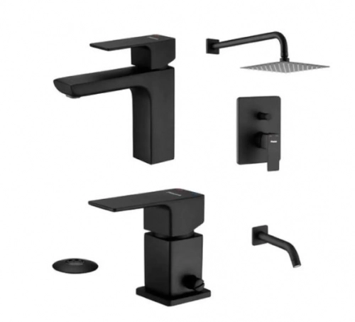 Combo Griferia Piazza Arq Lavatorio Bidet Ducha Negro